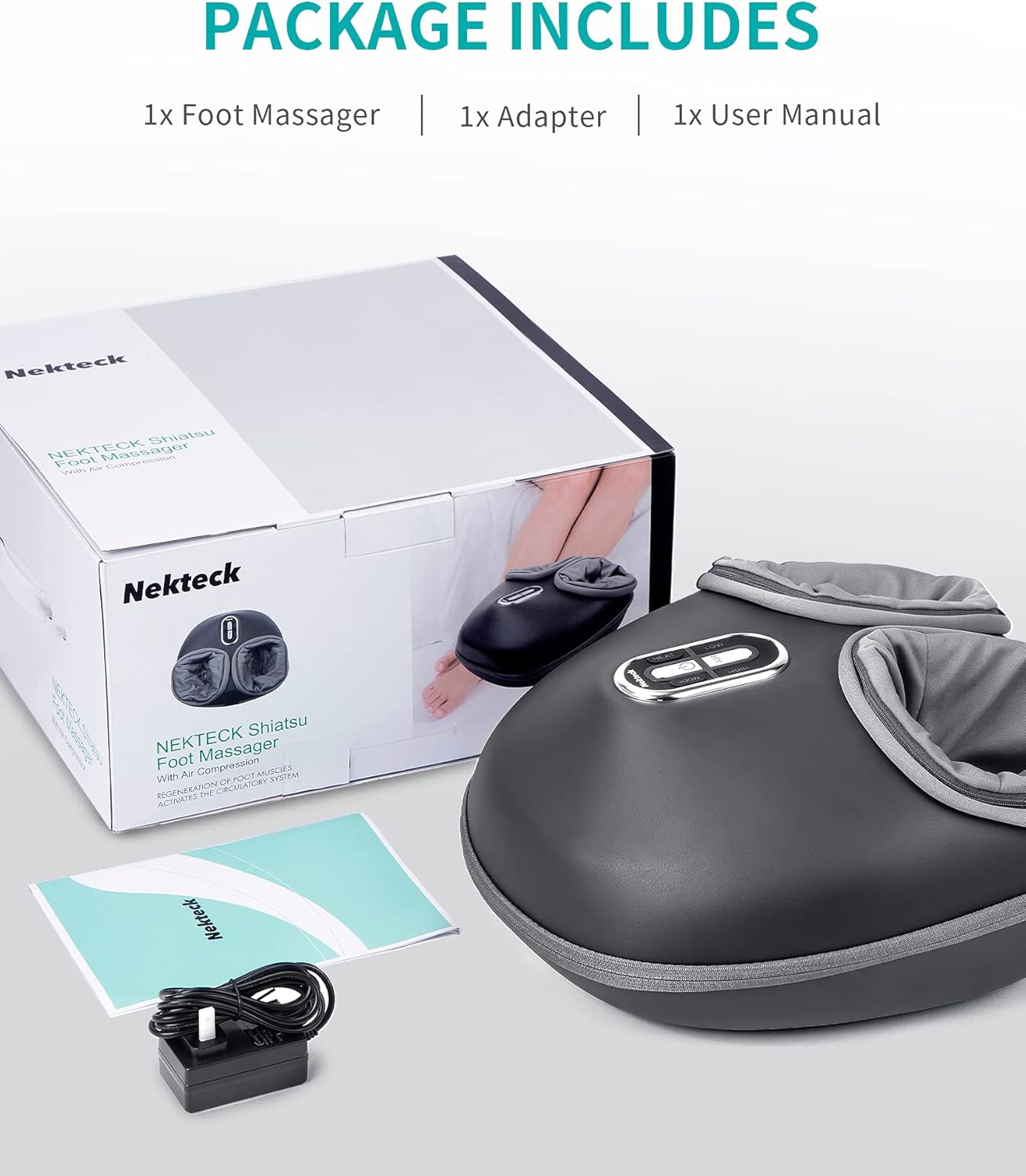 Nekteck Shiatsu Foot Massager Machine with Soothing Heat, Deep Kneading Therapy, Air Compression, Improve Blood Circulation and Foot Wellness,Relax for Home or Office Use