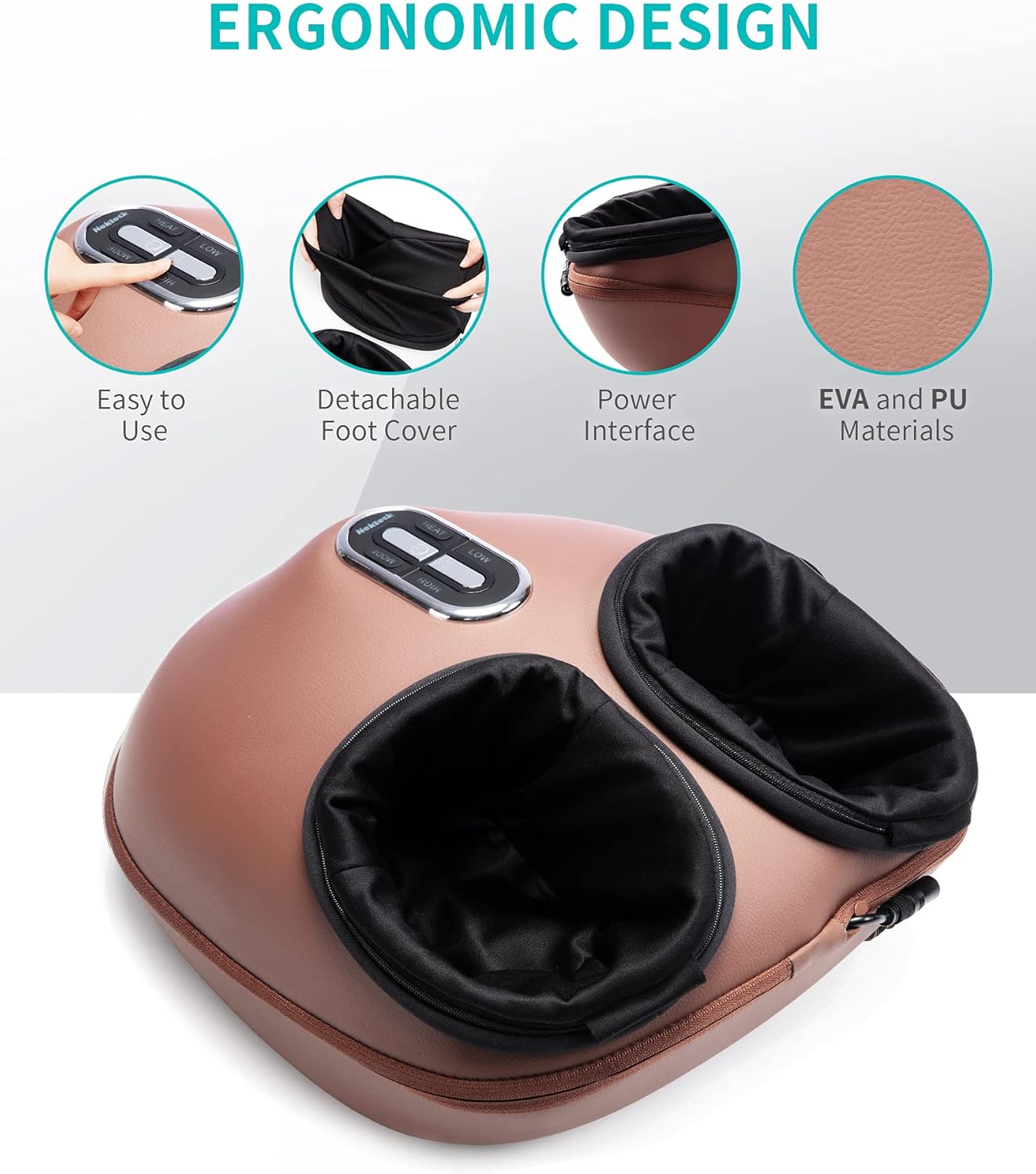 Nekteck Shiatsu Foot Massager Machine with Soothing Heat, Deep Kneading Therapy, Air Compression, Improve Blood Circulation and Foot Wellness,Relax for Home or Office Use