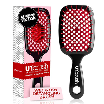 FHI Heat UNbrush Detangling Brush for Pain-Free Brushing on All Wet or Dry Hair Types — Durable DuoFlex Anti-Static Bristles, Lightweight Handle, Vented Hair Brush