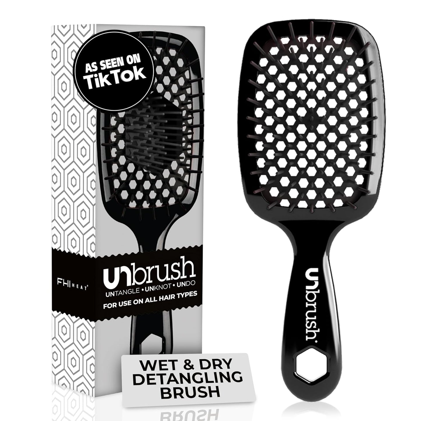 FHI Heat UNbrush Detangling Brush for Pain-Free Brushing on All Wet or Dry Hair Types — Durable DuoFlex Anti-Static Bristles, Lightweight Handle, Vented Hair Brush