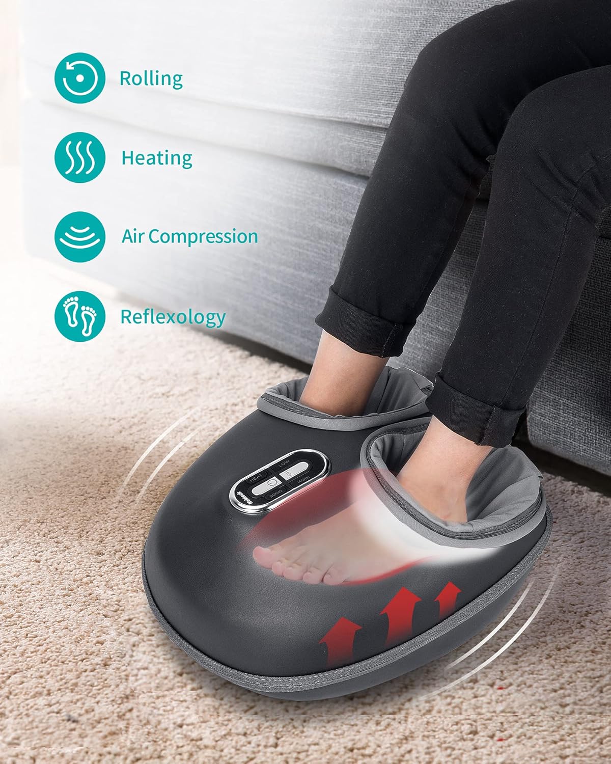 Nekteck Shiatsu Foot Massager Machine with Soothing Heat, Deep Kneading Therapy, Air Compression, Improve Blood Circulation and Foot Wellness,Relax for Home or Office Use