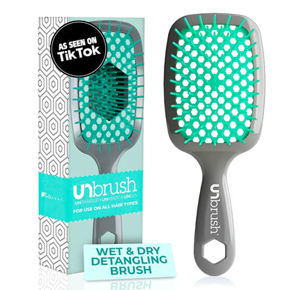 FHI Heat UNbrush Detangling Brush for Pain-Free Brushing on All Wet or Dry Hair Types — Durable DuoFlex Anti-Static Bristles, Lightweight Handle, Vented Hair Brush